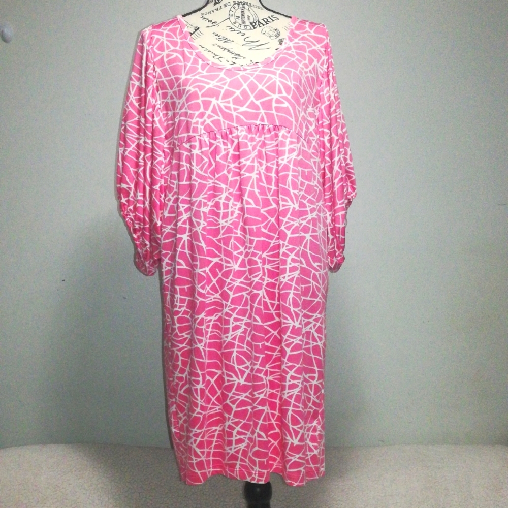 BCBGMaxazria Pink Pleated Puffed Sleeve Midi Dress Size L